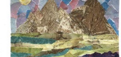 Горы в технике коллаж - монотипия